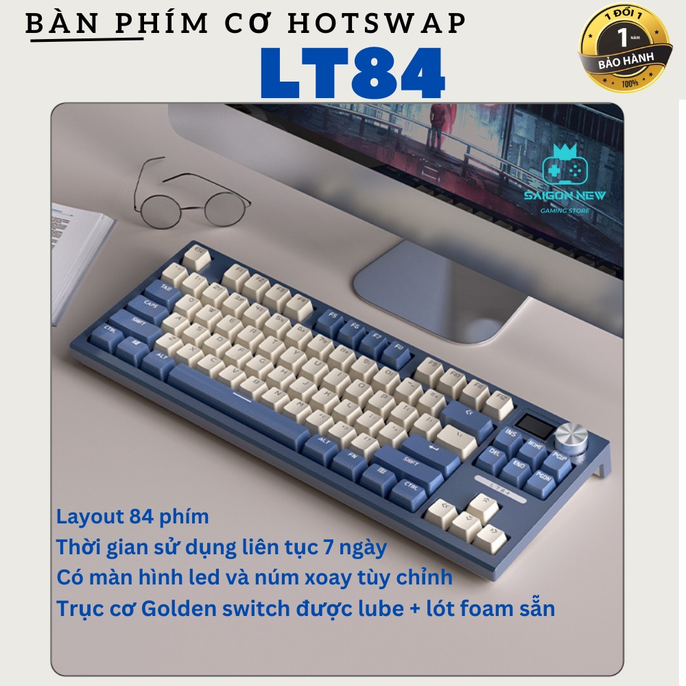 Bàn phím cơ không dây Langtu LT84 có Hotswap - Màn hình led và Núm tùy ...