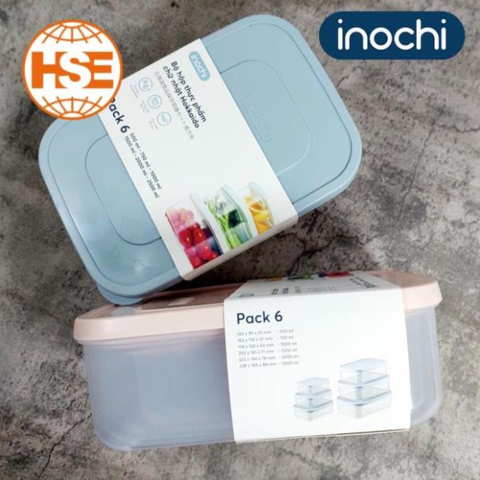 Chính hãng inochi Bộ 6 hộp đựng thực phẩm Chữ Nhật 6 size từ nhỏ đến ...
