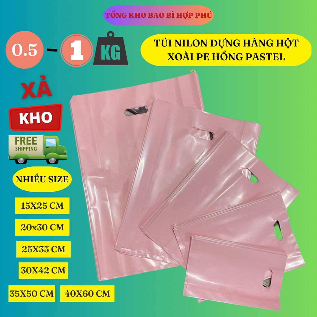 [XẢ KHO SALE] 💥 0,5kg – 1kg Túi Gói Hàng Hồng Pastel Nilong PE Hột Xoài – Túi Ni Lông Hợp Phú Hàng Bóng Đẹp Dẻo Dai 💥