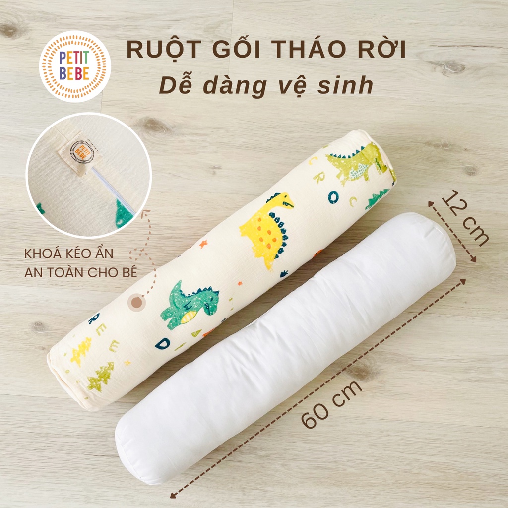 Ảnh Gối ôm dài 60cm cho bé PETIT BEBE muslin thấm hút thoáng khí an toàn họa tiết đáng yêu 2