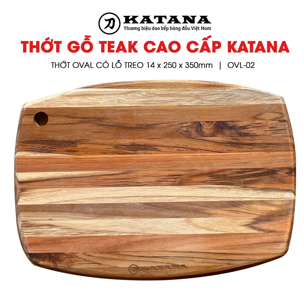 Thớt gỗ teak cao cấp KATANA - Thớt Oval size to (14x250x350mm) OVL-02