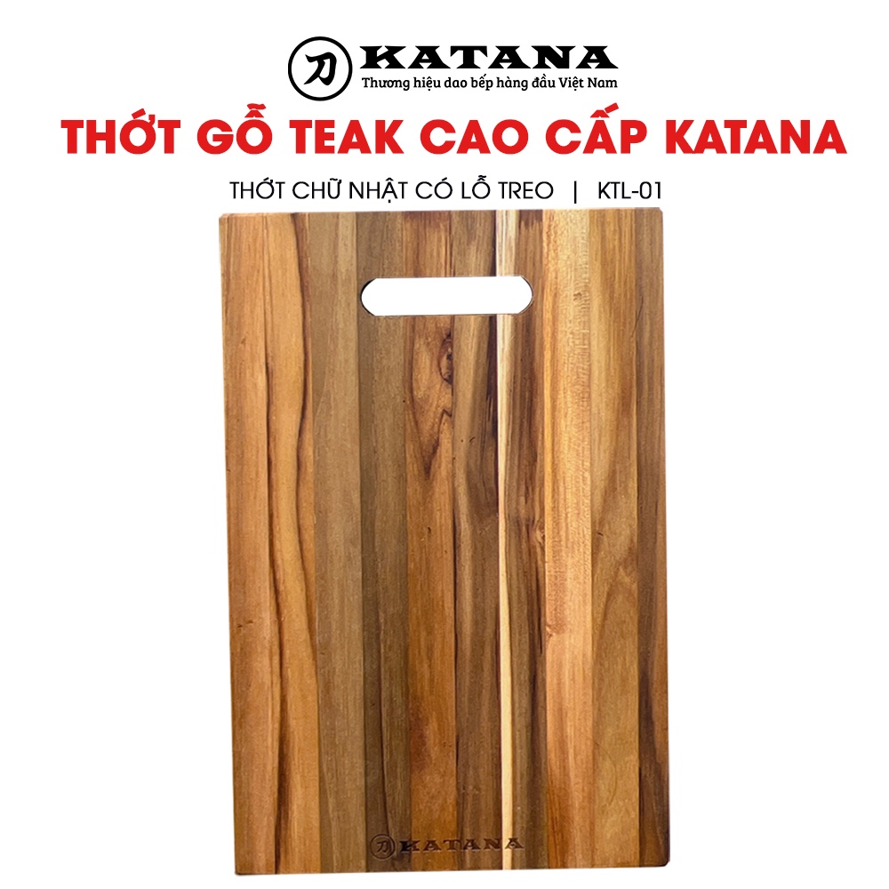 Thớt gỗ teak cao cấp KATANA - Thớt chữ nhật có lỗ treo size nhỏ (14x200x300mm) KTL-01