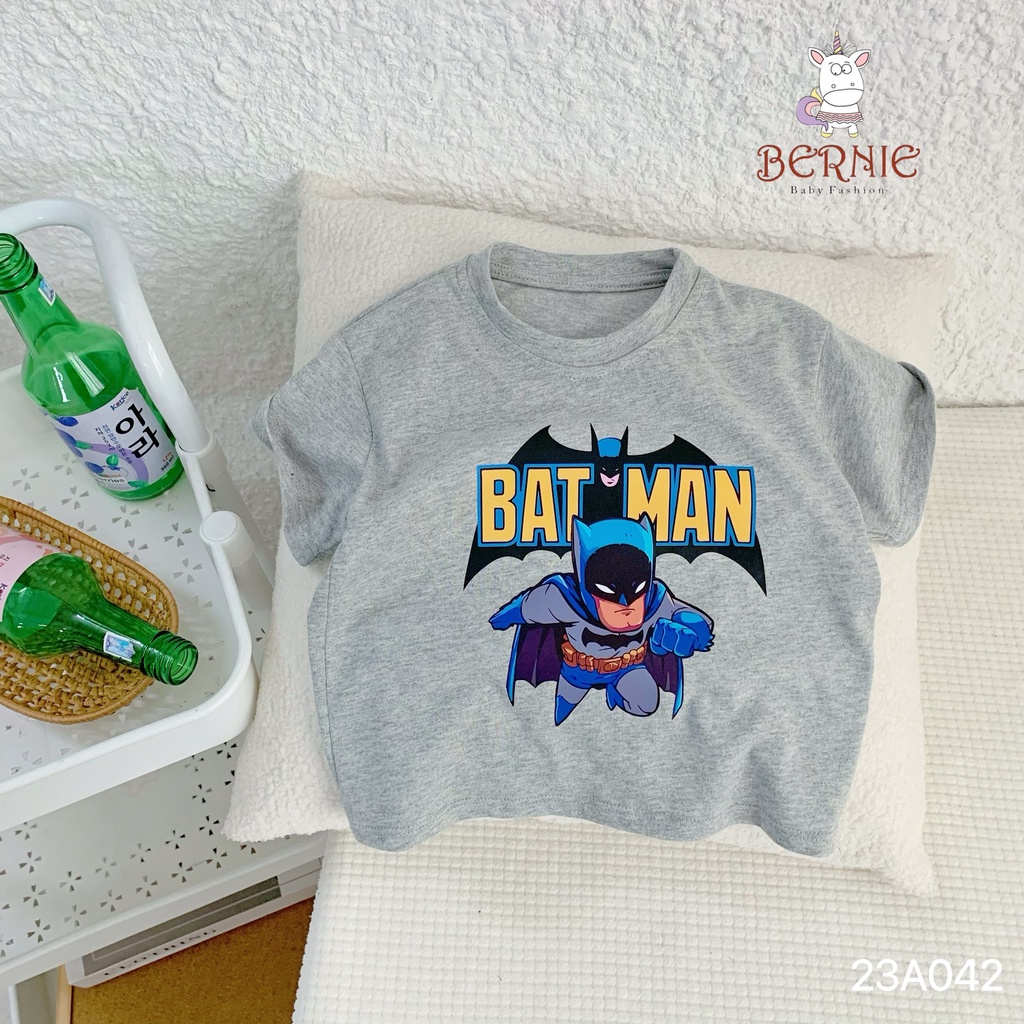 Áo phông cotton hình siêu nhân cho bé trai, áo thun bé trai basic Bernie