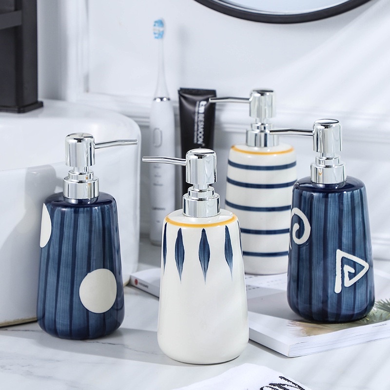 (Có sẵn ) Bình | chai | lọ sứ 440 ml đựng dầu gội , nước rửa tay , sữa tắm hoạ tiết độc lạ đẹp mắt | BigBuy360 - bigbuy360.vn