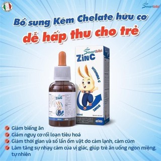 Kẽm hữu cơ Smartbibi Zinc bổ sung vitamin C giúp bé ăn ngon, giảm ốm vặt 30ml
