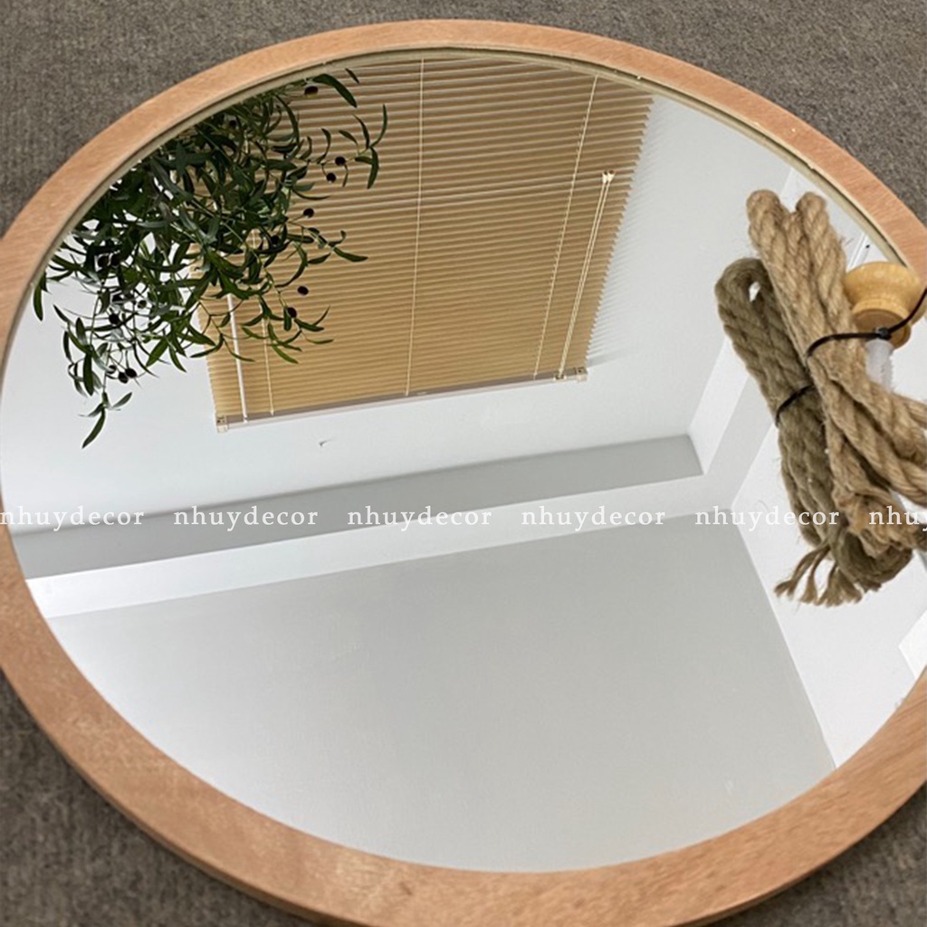 Gương soi nhà tắm tròn viền gỗ treo tường cao cấp D40- Gương tròn decor phòng tắm hoặc phòng ngủ