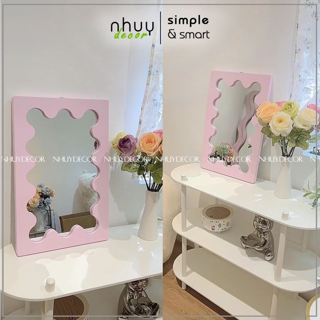 Gương lượn sóng Ngọc Trinh để bàn trang điểm kích thước 60x40, gương trang trí phòng, spa, shophouse cực kì sang trọng