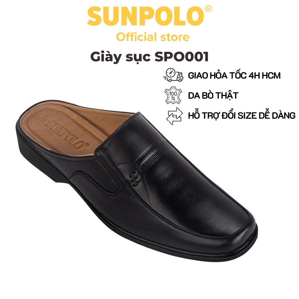 Ảnh Giày sục dép nam Da bò cao cấp SUNPOLO đi làm công sở, đi chơi SPO001 1