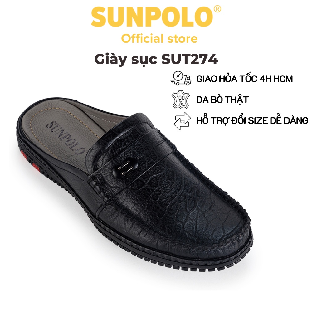 Ảnh Giày sục dép nam Da bò SUNPOLO đi làm đi chơi SPO274 1
