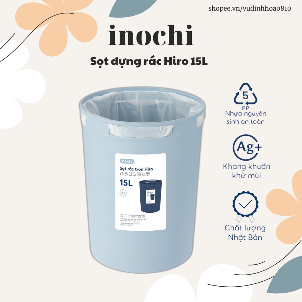 Sọt rác nhựa tròn Inochi dung tích 5L-10L-15L (công nghệ kháng khuẩn ...