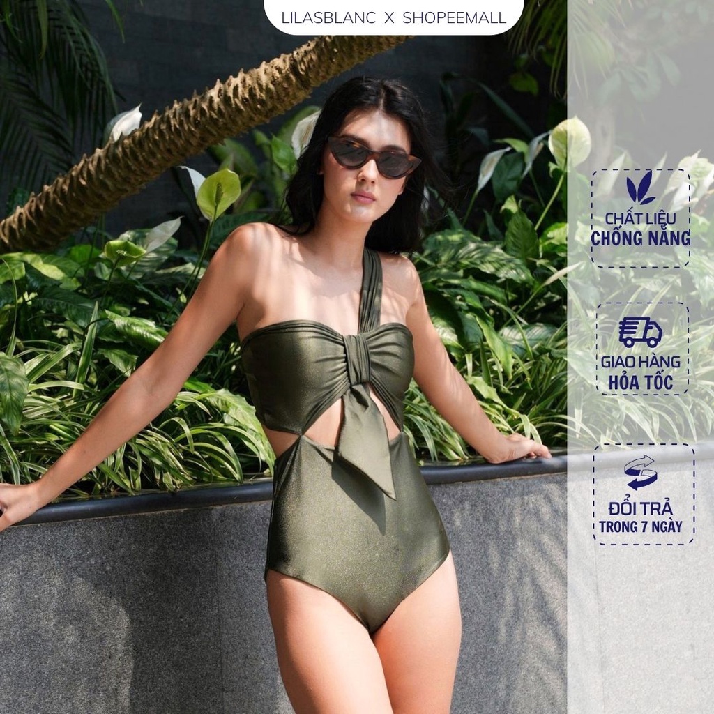 Bộ Bikini Liền Thân Chất Liệu Thun Co Dãn Nhiều Màu Buộc Nơ Malibu Swimsuit LILAS BLANC spe