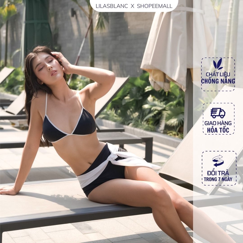 Bộ Bikini 2 Mảnh Chất Liệu Thun Co Dãn Nhiều Màu Phối Viền Thắt Nơ Bondi Bikini LILAS BLANC spe