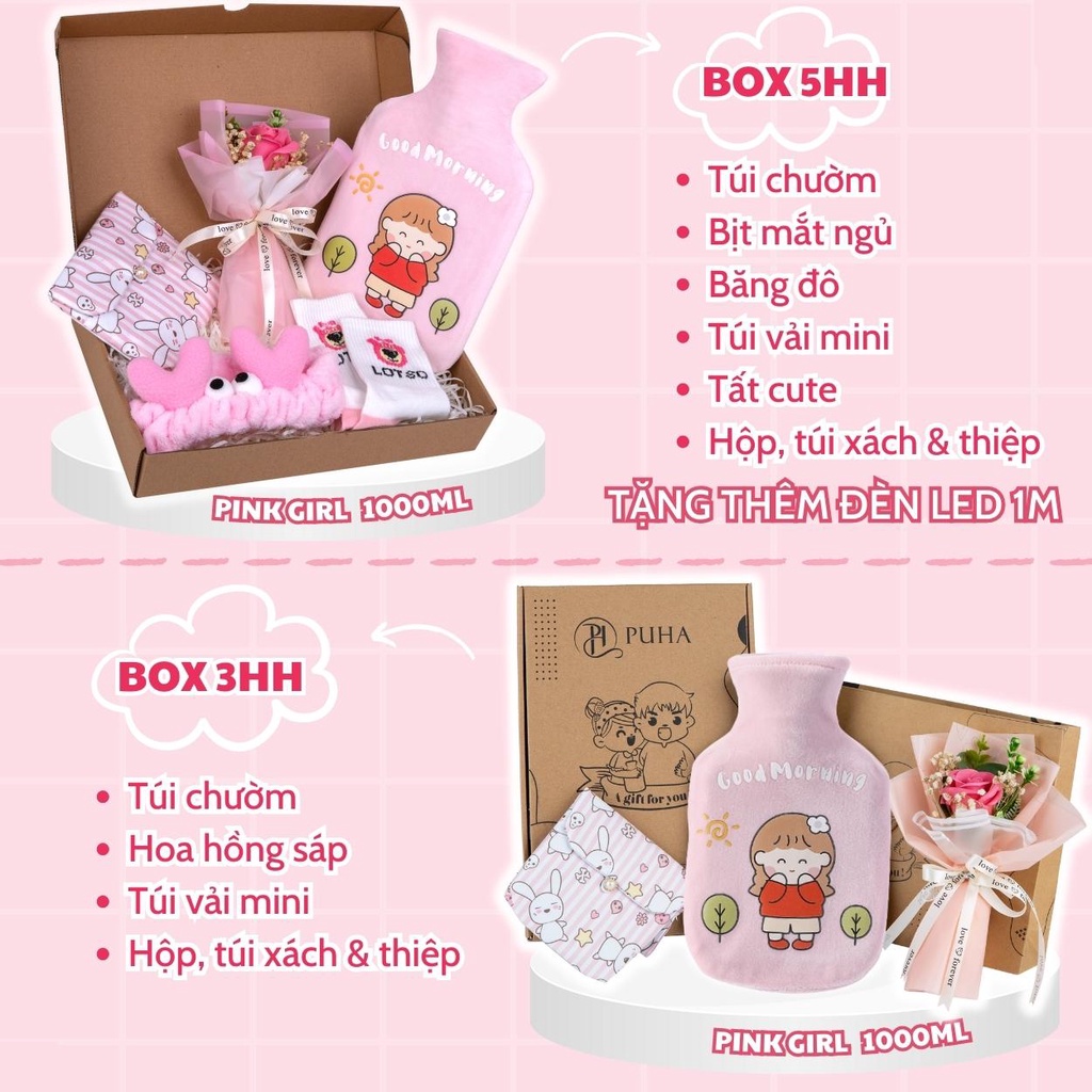 Ảnh Combo quà tặng người yêu có túi chườm nóng PUHA 1000ml và 4 món phụ kiện dễ thương 2