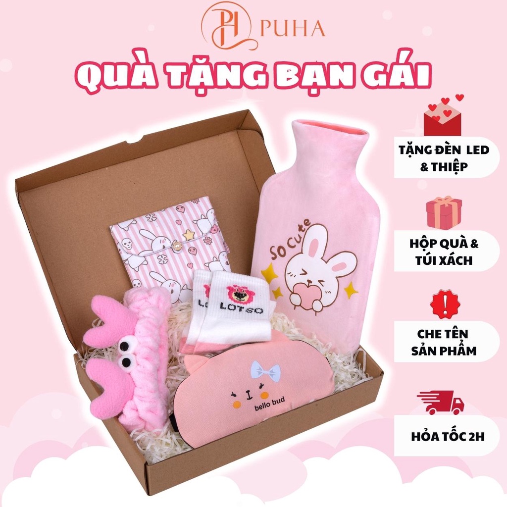 Ảnh Combo túi chườm bụng kinh PUHA 1000ml sưởi ấm giữ nhiệt, trườm nóng hỗ trợ giảm đau cho bạn nữ, món quà tặng người yêu 1