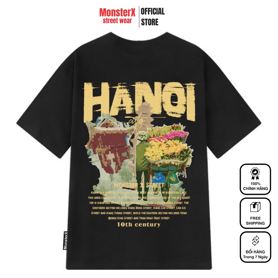 Áo thun HÀ NỘI HÀNG RONG unisex MONSTER X STREET phông tay lỡ nam nữ form rộng Local Brand