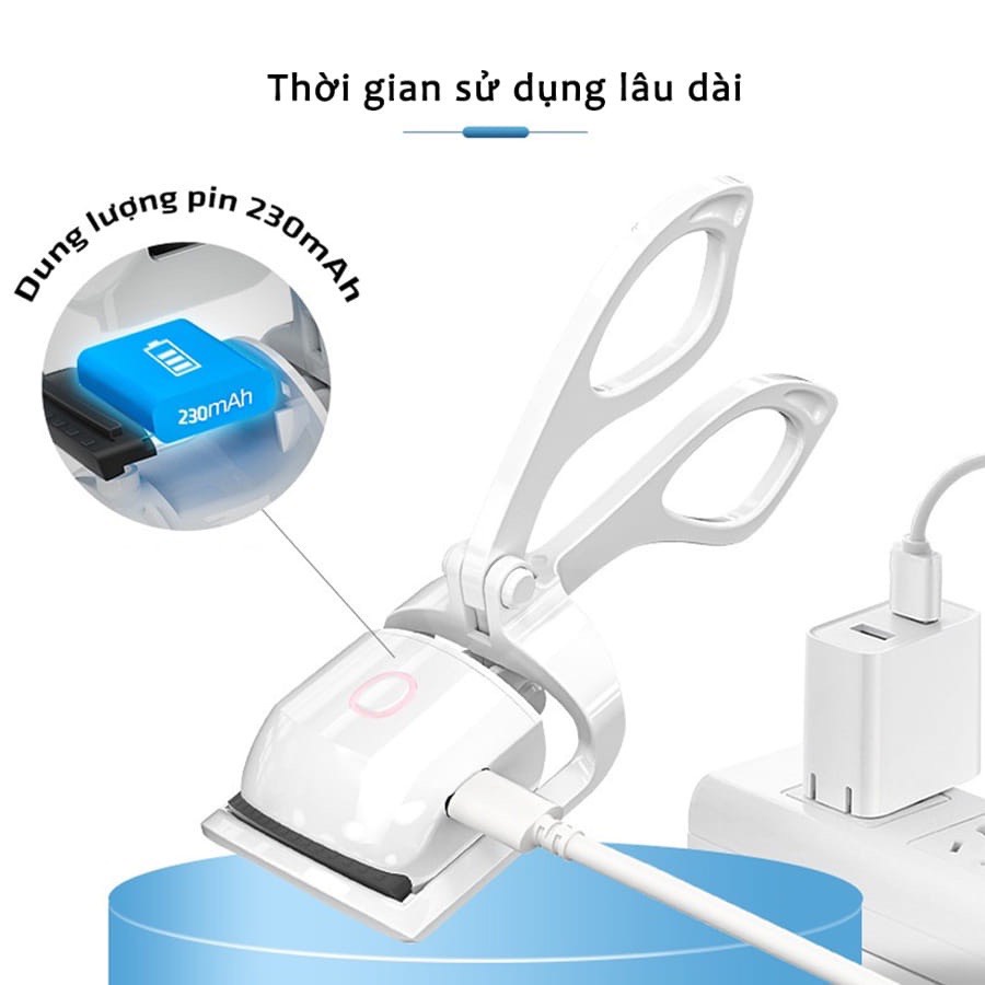 Máy Uốn Mi Điện, Kẹp Mi Nhiệt Thông Minh Làm Cong Nhanh Kèm Sạc USB