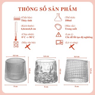 Set 6 ly thủy tinh đế lồi xoay cao cấp - cốc thủy tinh đẹp nhiều họa tiết sang trọng