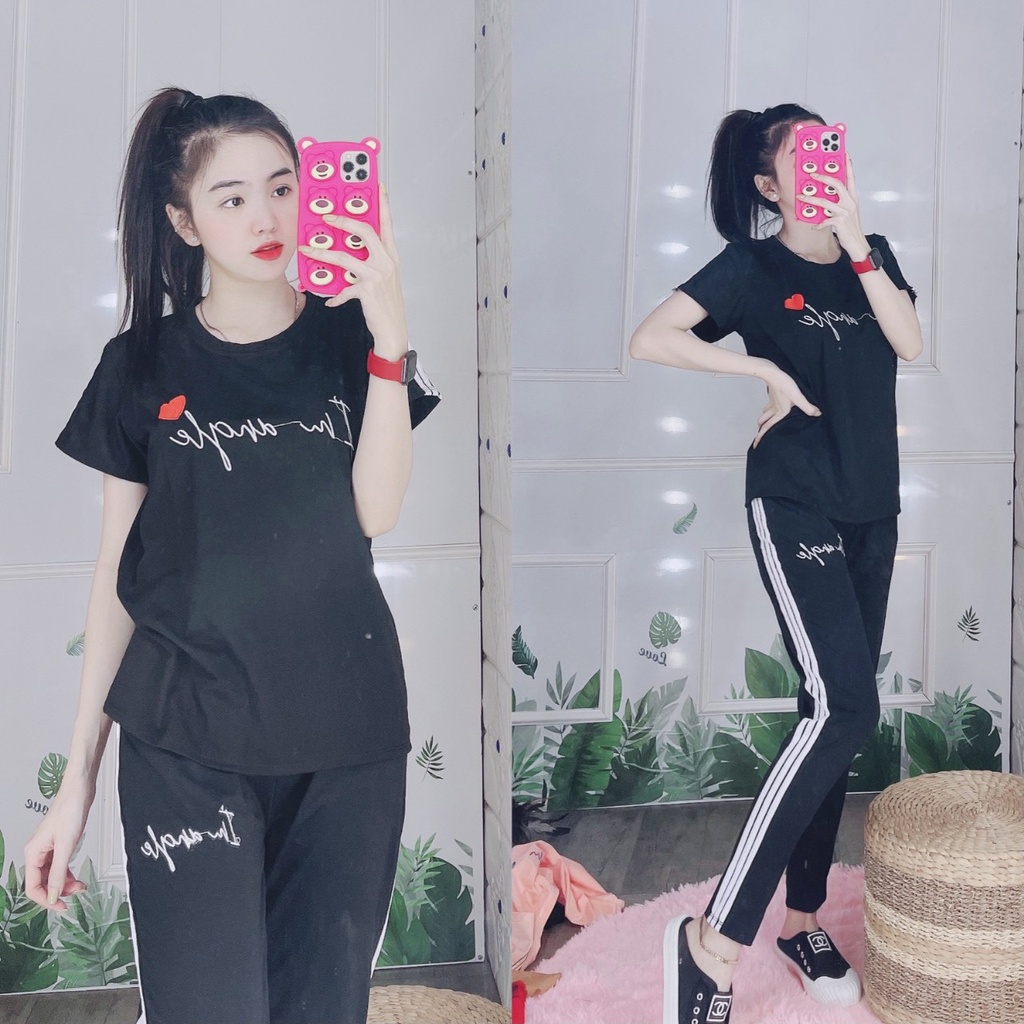 Đồ Bộ Nữ Mặc Nhà Chất Thun Cotton Co Giãn - Áo Tay Ngắn Phối Quần Dài Caro ESHOP Bigsize 43-85kg