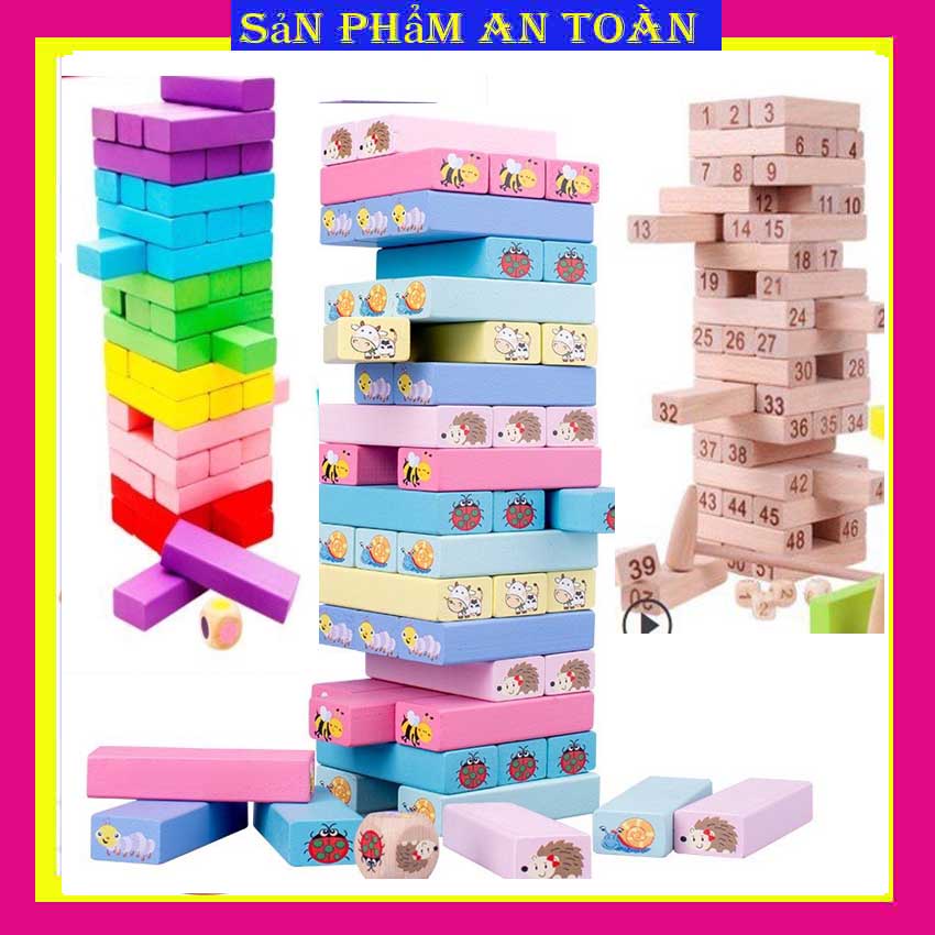 Bộ đồ chơi rút gỗ màu, rút gỗ số,rút gỗ động vật gỗ siêu mịn