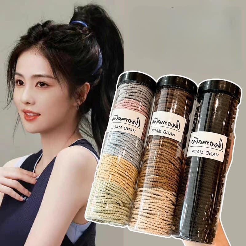Hộp Ống 100 dây buộc tóc chống đau tóc cao su co giãn Thời Trang Hàn Quốc