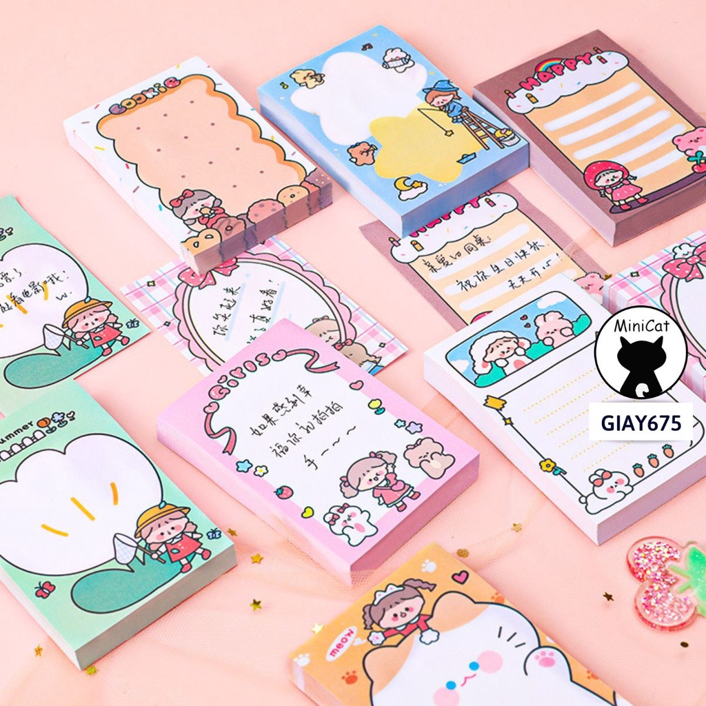 Set giấy note ghi chú dán được hoạt hình cute dễ thương MiniCat GIAY675 ...