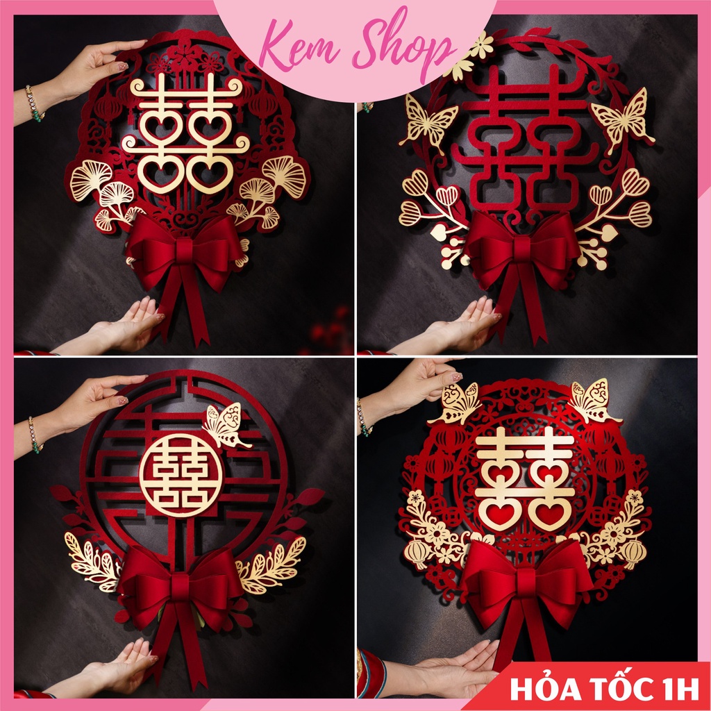 Chữ hỷ đám cưới 3D vải nỉ dùng trang trí đám cưới, phòng cưới - KEMSHOP K343