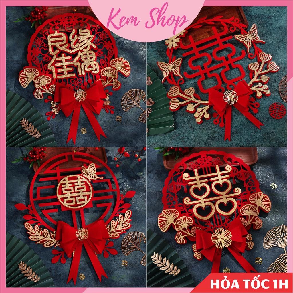 Chữ hỷ đám cưới 3D vải nỉ dùng trang trí đám cưới, phòng cưới - KEMSHOP K343