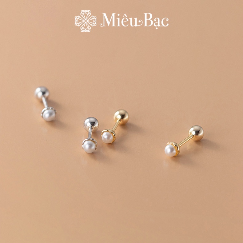 Bông tai bạc nữ Miêu Bạc ngọc châu chốt bi dễ thương chất liệu s925 phụ kiện trang sức nữ MB17