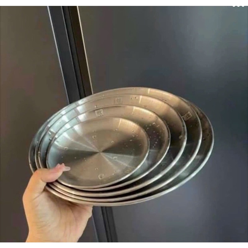 Set 5 đĩa khay inox tròn nhập khẩu Đức đựng trái cây, món tráng miệng