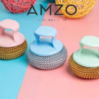 AMZO_ DỤNG CỤ CHÀ RỬA XOONG NỒI/ BÙI NHÙI CHÀ NỒI CÓ TAY CẦM KHÔNG GỈ THÁO RỜI/ CỌ XOONG NỒI BÚI SẮT SIÊU SẠCH, TIỆN
