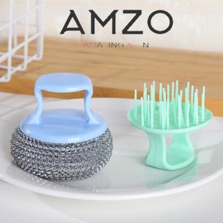 AMZO_ DỤNG CỤ CHÀ RỬA XOONG NỒI/ BÙI NHÙI CHÀ NỒI CÓ TAY CẦM KHÔNG GỈ THÁO RỜI/ CỌ XOONG NỒI BÚI SẮT SIÊU SẠCH, TIỆN