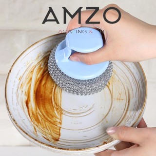 AMZO_ DỤNG CỤ CHÀ RỬA XOONG NỒI/ BÙI NHÙI CHÀ NỒI CÓ TAY CẦM KHÔNG GỈ THÁO RỜI/ CỌ XOONG NỒI BÚI SẮT SIÊU SẠCH, TIỆN