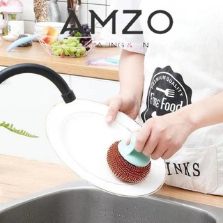 AMZO_ DỤNG CỤ CHÀ RỬA XOONG NỒI/ BÙI NHÙI CHÀ NỒI CÓ TAY CẦM KHÔNG GỈ THÁO RỜI/ CỌ XOONG NỒI BÚI SẮT SIÊU SẠCH, TIỆN