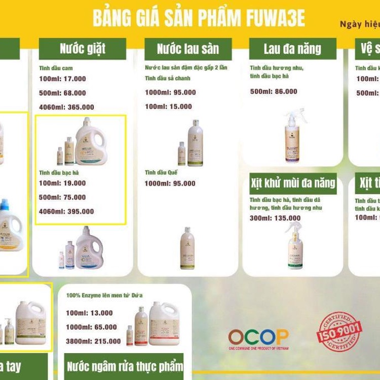 Nước giặt Fuwa3e hữu cơ ENZYME 100% organic từ Enzyme sinh học 4L, 1L an toàn cho bé, giặt đồ lót