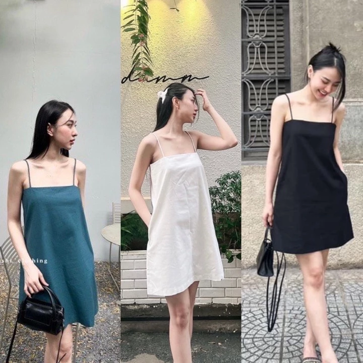 THY THY BS DRESS- Đầm Suông Hai Dây Linen Ngắn, Đầm Babydoll Hai Dây Dáng Suôngg kĩ