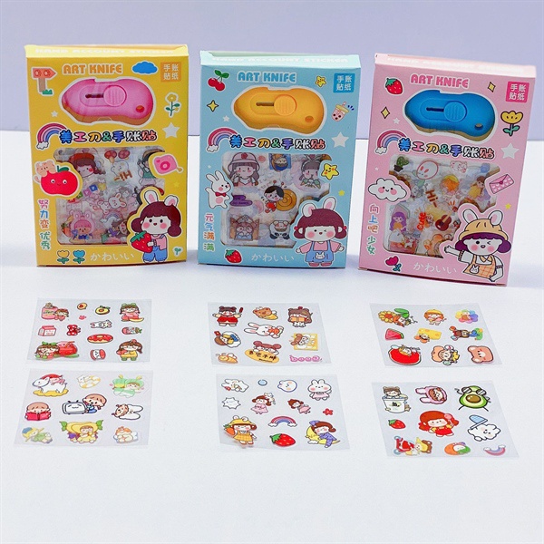 Hộp 8 Bìa Sticker Dán Cao Cấp Cô Gái Kèm Dao Bấm