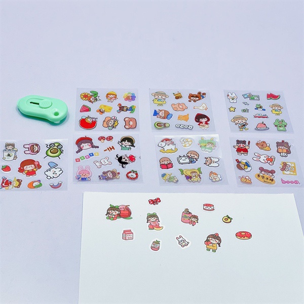 Hộp 8 Bìa Sticker Dán Cao Cấp Cô Gái Kèm Dao Bấm