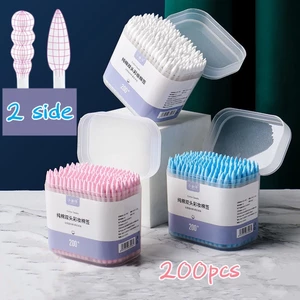 Tăm bông ngoáy tai hai đầu bông ráy tai dùng một lần thiết kế đa chức năng tiện dụng hộp 200 que