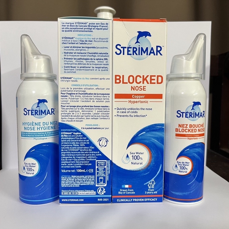 Xịt muối mũi cá heo vàng và cam Sterimar, Pháp (100ml) giúp vệ sinh và giảm vie^m mũi cho trẻ 0 - 3 tuổi