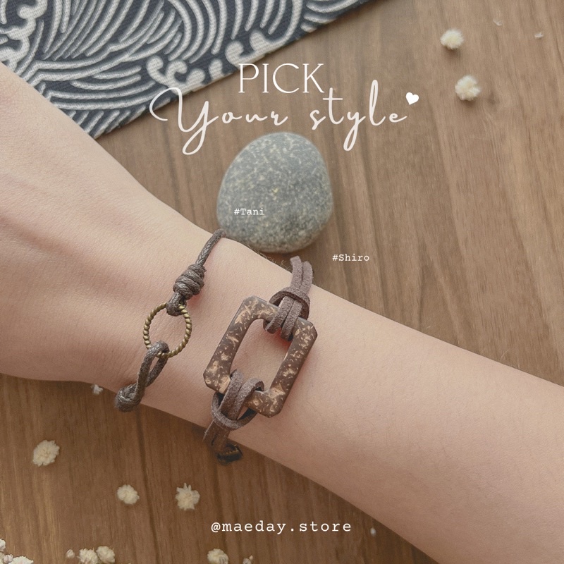 Vòng tay Shiro - vòng da khoen gỗ vuông vintage