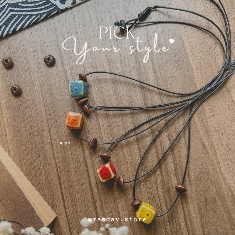 Vòng cổ Ryo - dây chuyền hạt gỗ mix hạt sứ nhiều kiểu đeo