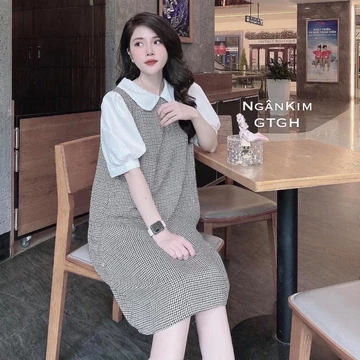 Váy Bầu Dáng Suông Mùa Hè Cổ Sen Tay Bồng Công Sở Dày dặn mặc đi chơi dự tiệc công sở, váy bầu xinh