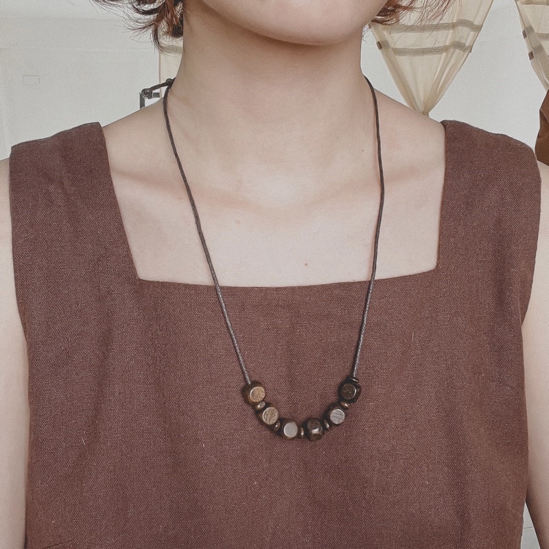 Vòng Heiho - Vòng tay, vòng cổ/ dây chuyền hạt gỗ vuông vintage