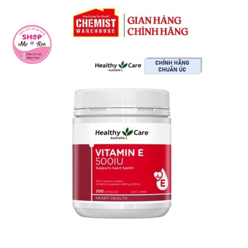 [Tem CHEMIST] VITAMIN E HEALTHY CARE 500IU 200 viên - Xuất xứ Úc