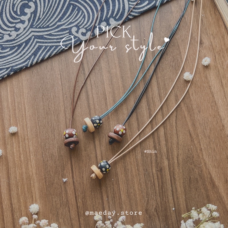 Vòng cổ Shin - dây chuyền hạt gỗ hoa vintage đeo nhiều kiểu