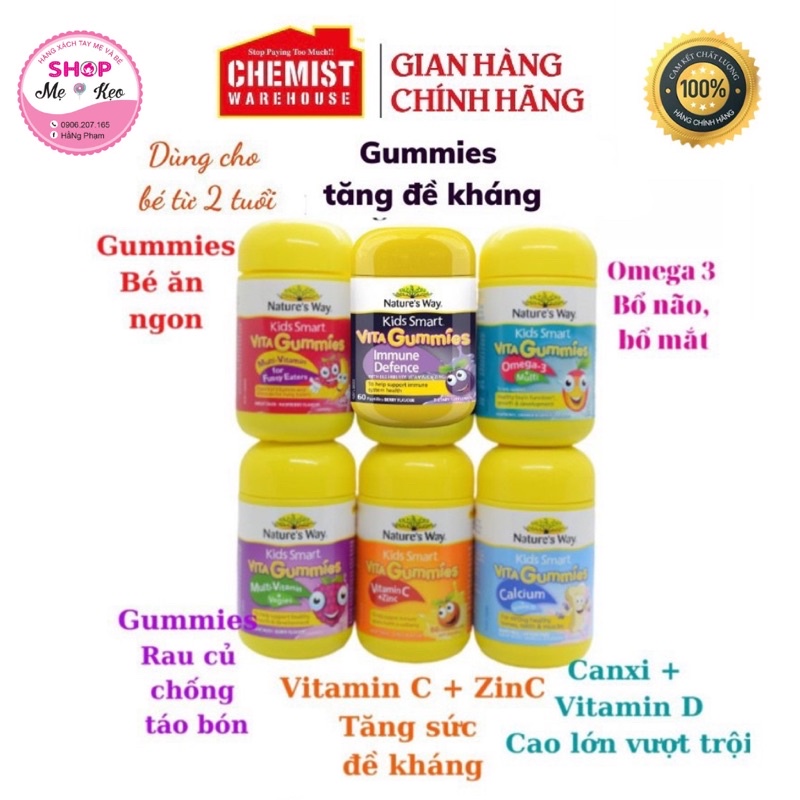 Vita Gummies Nature's Way [Úc] Kẹo gôm bổ sung vitamin cho bé - 60 viên -120 viên gum - 7 vị