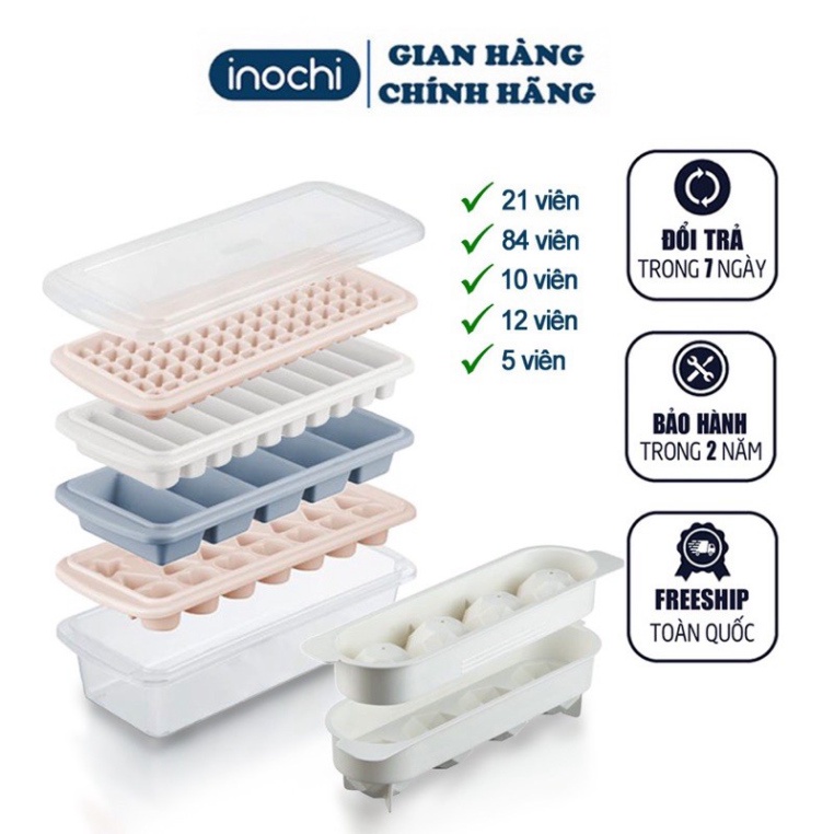 Khay làm đá Kari Inochi nhiều loại, có nắp kèm hộp đựng/ko hộp đựng, chất liệu an toàn, kháng khuẩn