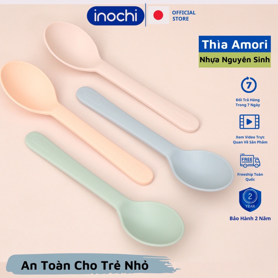 Thìa ăn dặm cho bé Amori inochi cho trẻ nhỏ tự ăn thông minh, nhựa cao cấp, an toàn