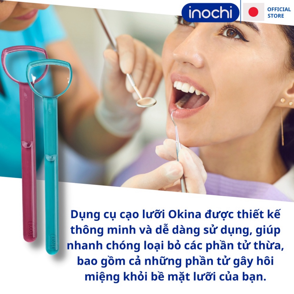 Combo 3c Cạo lưỡi Dụng cụ vệ sinh lưỡi Okina Inochi - vuông/tròn/tam giác cao cấp loại bỏ hôi miệng