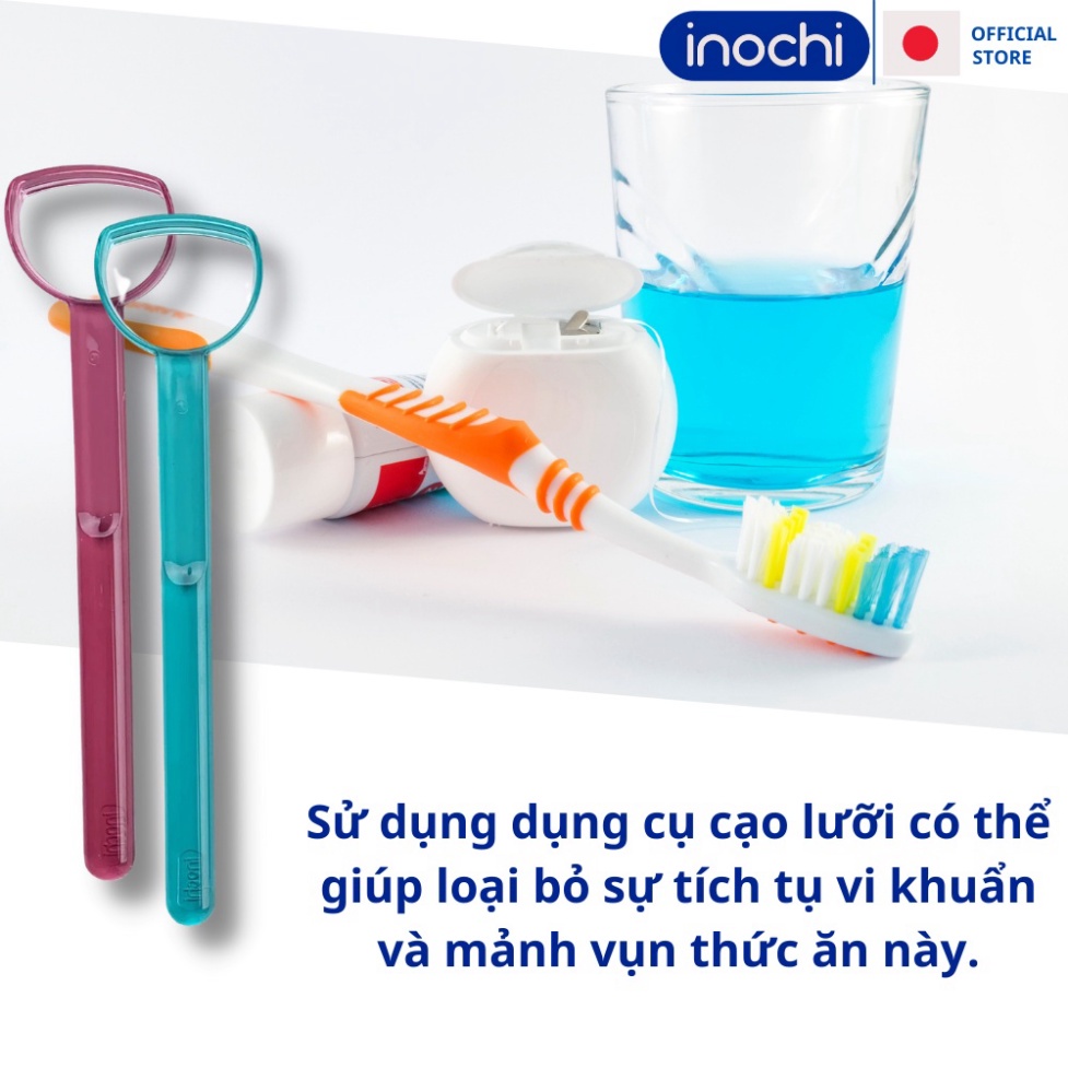 Combo 3c Cạo lưỡi Dụng cụ vệ sinh lưỡi Okina Inochi - vuông/tròn/tam giác cao cấp loại bỏ hôi miệng
